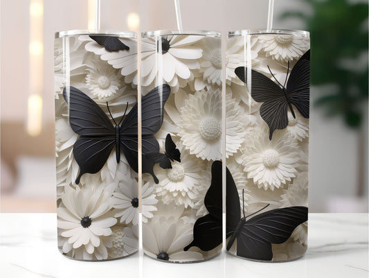 Black Butterfly Black and White 3D  20 oz