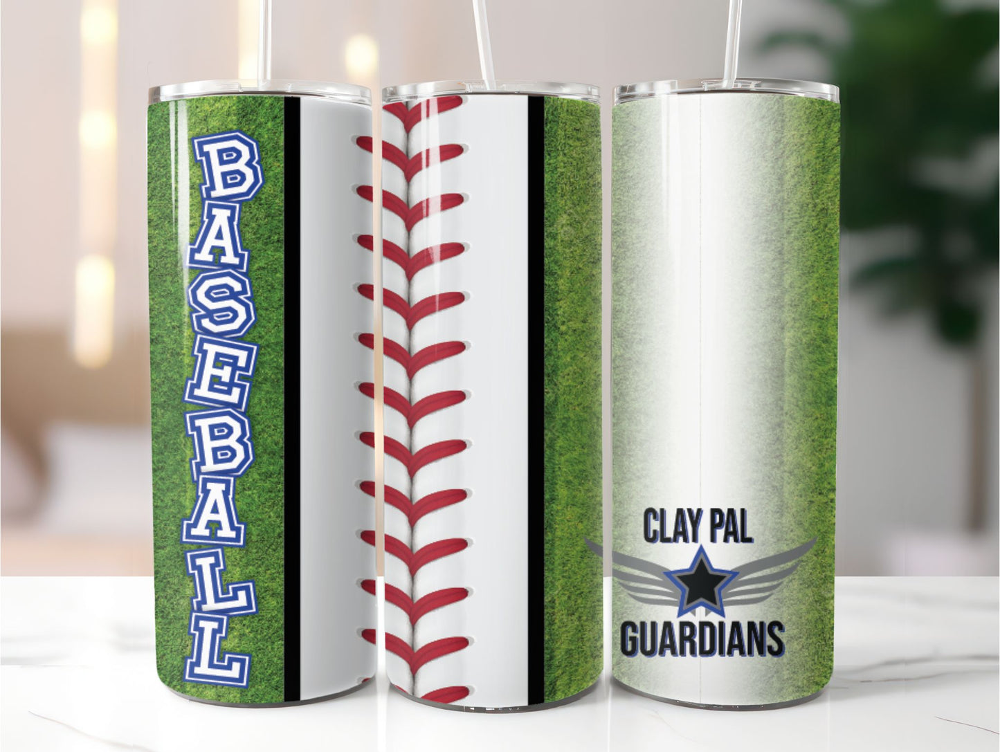 Baseball Tumbler (AVAILABLE in 4 STYLES see photos)  Clay PAL Duo Hydrosport and Clear Lid Tumbler   20 oz