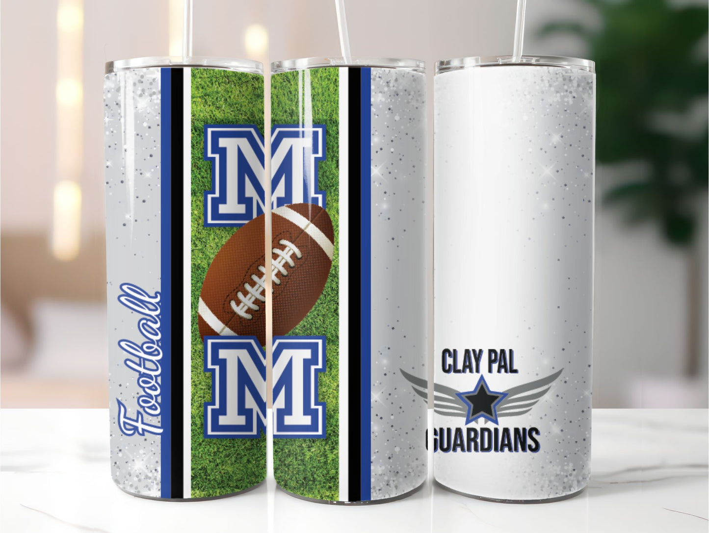 Football Tumbler (AVAILABLE in 4 STYLES see photos)  Clay PAL Duo Hydrosport and Clear Lid Tumbler   20 oz