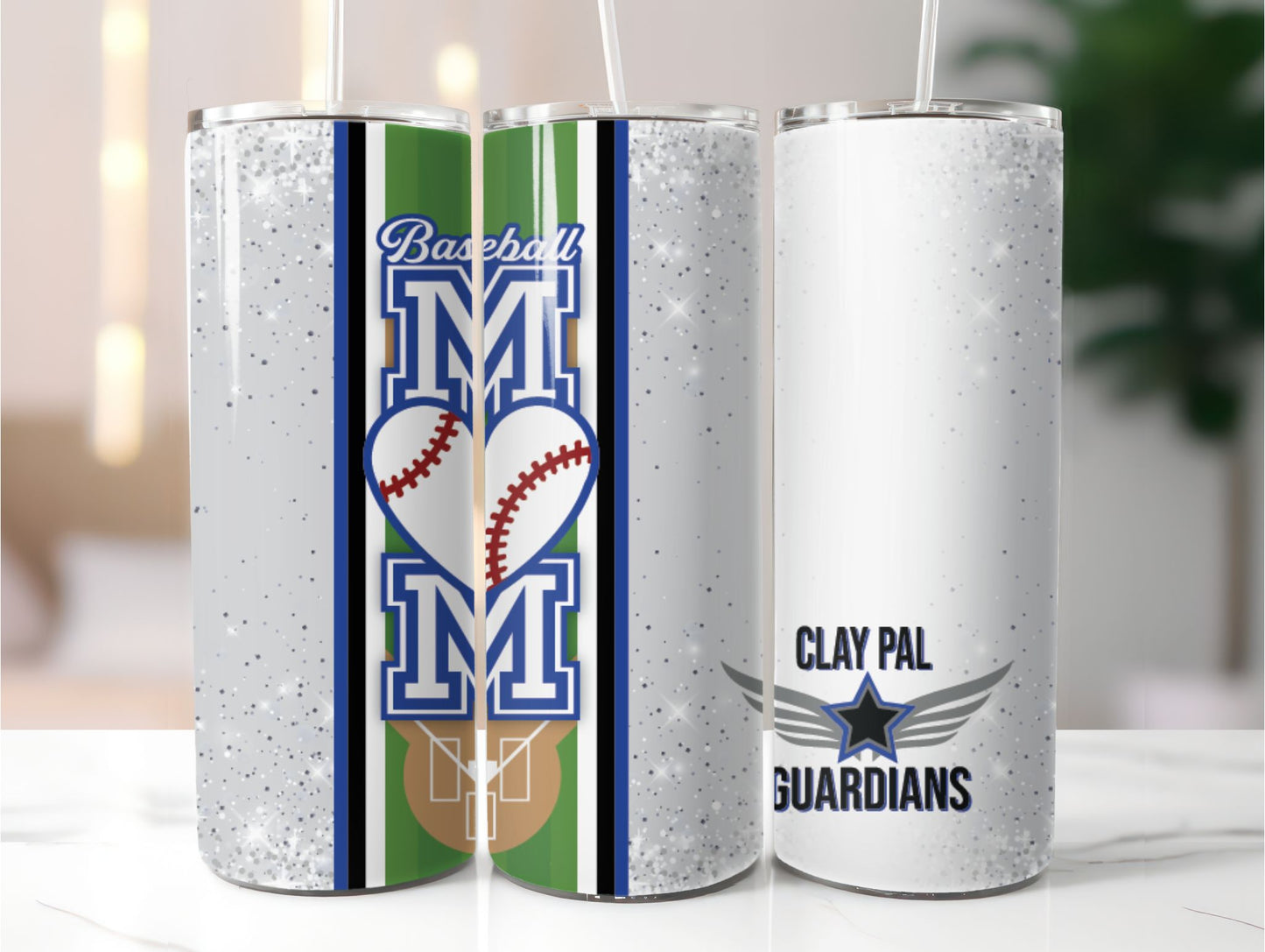 Baseball Tumbler (AVAILABLE in 4 STYLES see photos)  Clay PAL Duo Hydrosport and Clear Lid Tumbler   20 oz