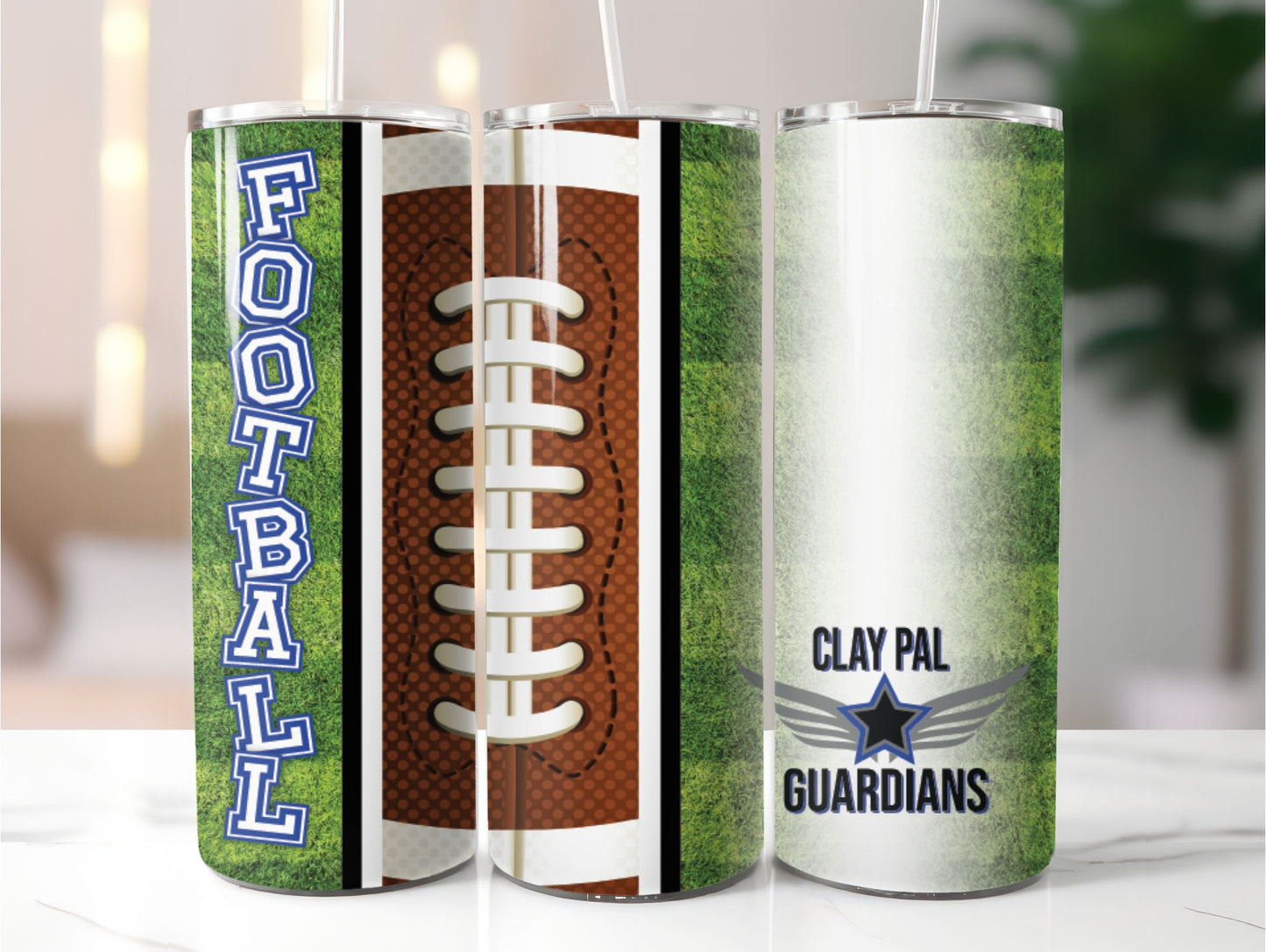 Football Tumbler (AVAILABLE in 4 STYLES see photos)  Clay PAL Duo Hydrosport and Clear Lid Tumbler   20 oz