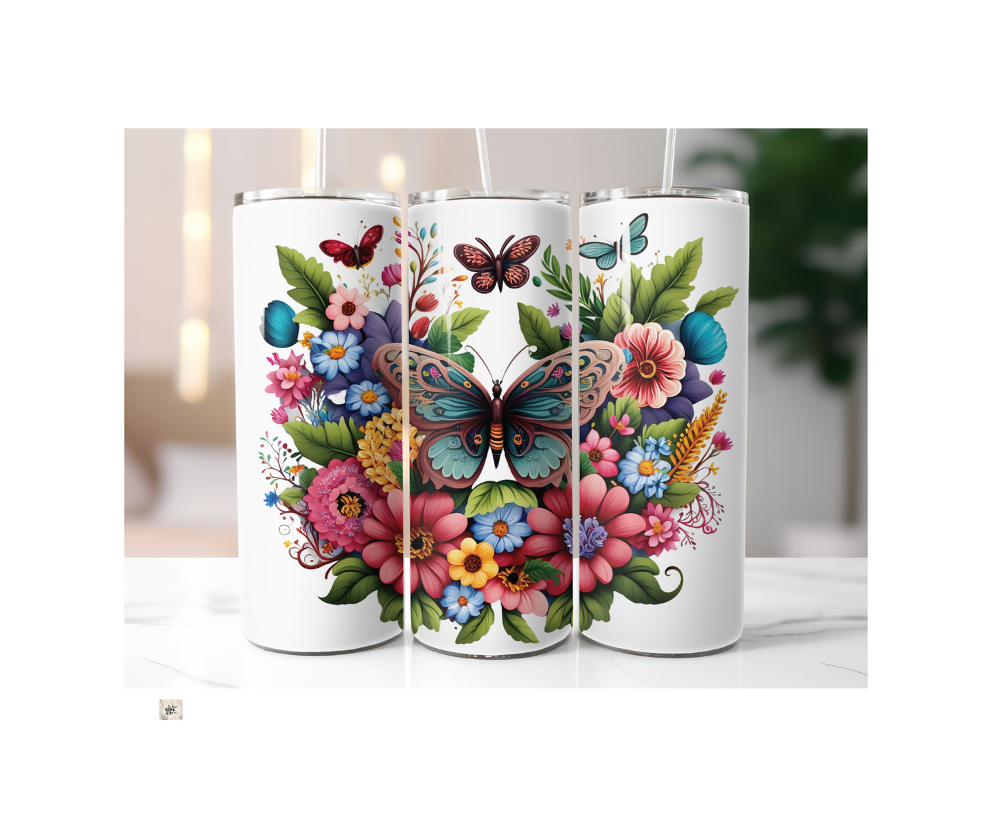 Bright Floral and Butterfly  20 oz