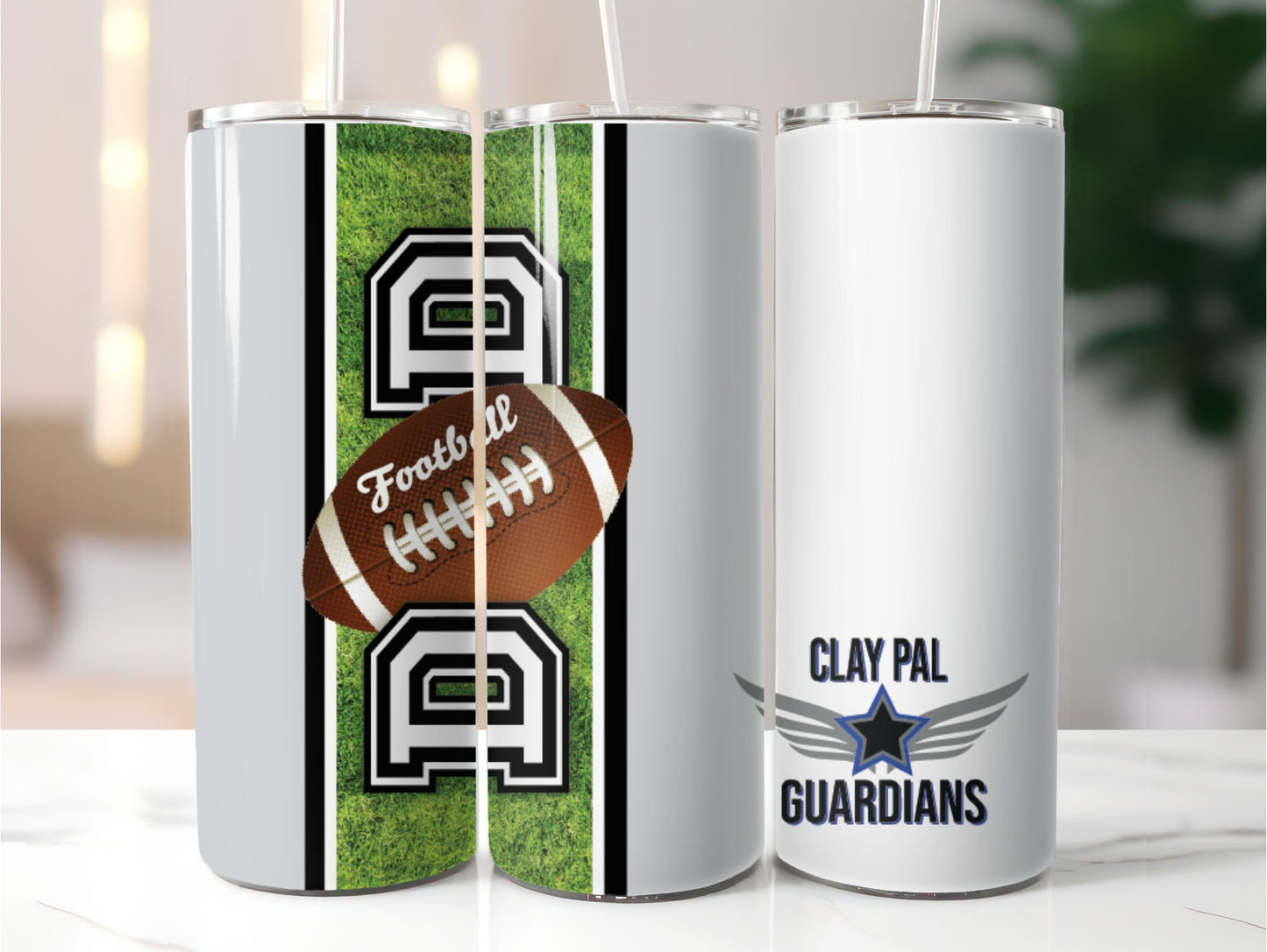 Football Tumbler (AVAILABLE in 4 STYLES see photos)  Clay PAL Duo Hydrosport and Clear Lid Tumbler   20 oz